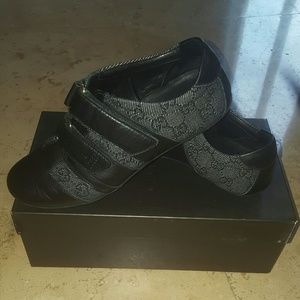 Gucci leather and denim sneaker flats